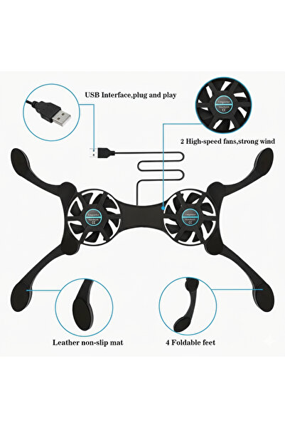 Generic حامل مروحة تبريد صغير للكمبيوتر المحمول بمنفذ USB مع وسادة تبريد قابلة للطي ونظام عادم محمول