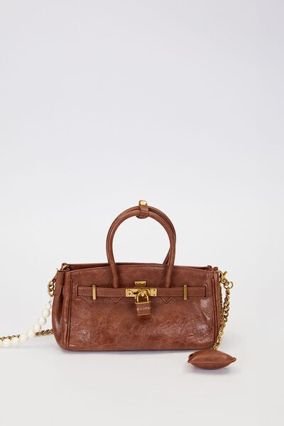 Levidor Dark Brown Long Pearl Strap Shoulder Bag