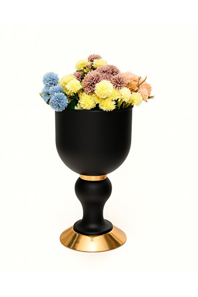 Nadisse Ayaklı Siyah Gold Dekoratif Vazo – Modern Lüks Yer Vazosu (Çiçeksiz)