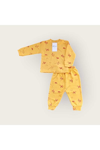 Kindo Baby Children's Patterned Long Sleeve Pajama Set with Snap Buttons on the Shoulders