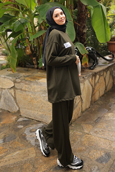 İmajButik Khaki Embroidered Tunic and Pants Set