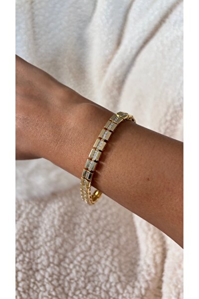 Glanz Kare Ve Taşlı Sıralı Bileklik