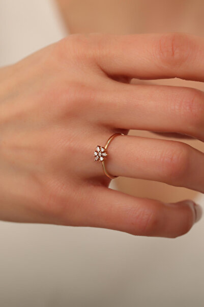 Bayar Gold 14 Ayar Beyaz Taş Detaylı İnce Yüzük