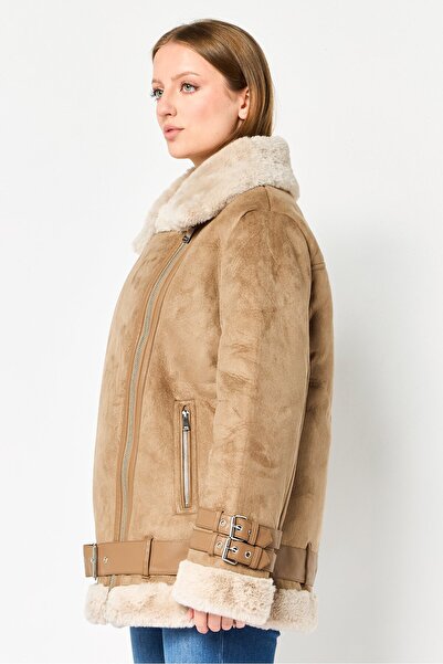 French Connection Women Plain Belted Parka Jacket, Tan