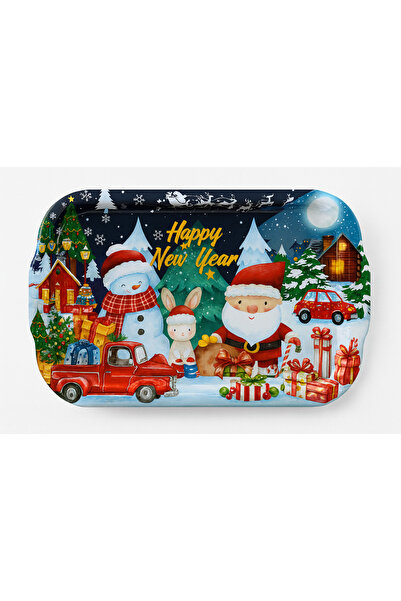 ATAGİFT HEDİYELİK New Year Themed Metal Presentation Tray, Santa Claus & Wint...