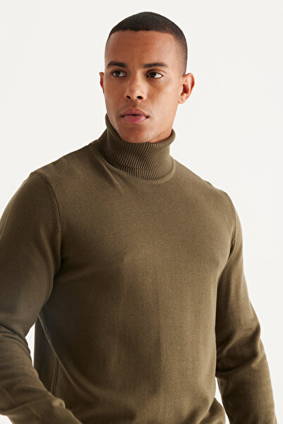 ALTINYILDIZ CLASSICS Πουλόβερ από βαμβακερό πλεκτό χακί κανονικής εφαρμογής με πλήρη ζιβάγκο