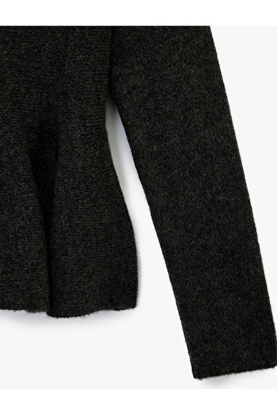 Koton Long Sleeve Crew Neck Button Detailed Knitwear Peplum Cardigan