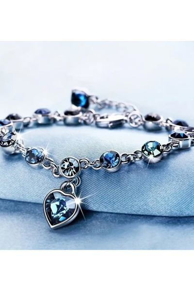 BYFASHION Silver Tone Blue Heart Charm Bracelet