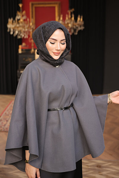 İmajButik Smoked Belted Cashmere Poncho