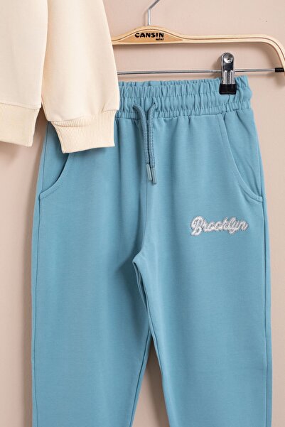 Cansın Mini Set de trening pentru băiat Blue New York Written guler rotund 23394