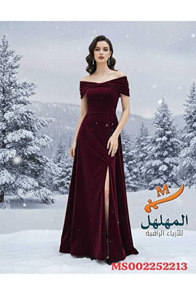 Without You فستان سهرة مخملي بلون عنابي وبنفسجي