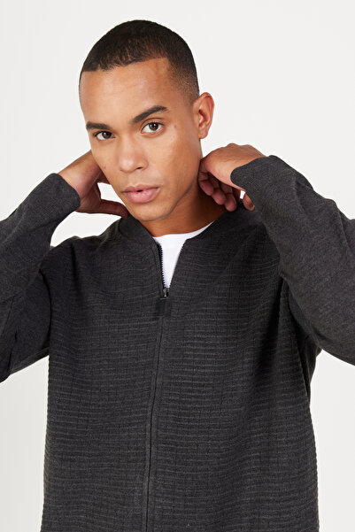 ALTINYILDIZ CLASSICS Anthracite Standard Fit Regular Cut College Collar Knitwear Cardigan