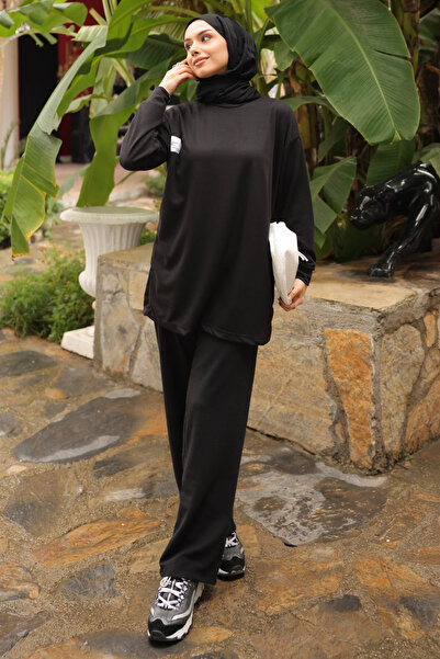 İmajButik Black Embroidered Tunic Trouser Suit