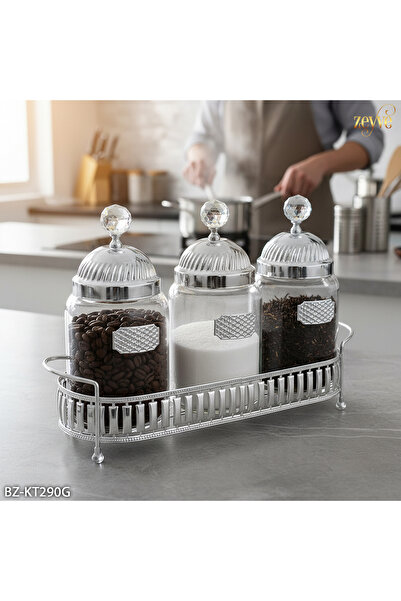 Hinora Hürrem Model Triple Glass Tray Spice Rack Set 33X23X11Cm