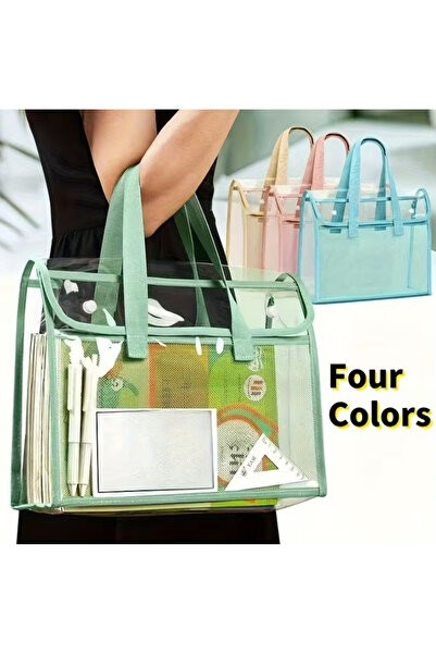 BABUN Large Capacity Book File Office School Course Supplies Carrying Bag Net with Name Tag