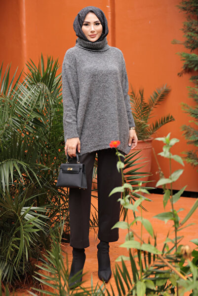 İmajButik Anthracite Turtleneck Casual Knit Sweater