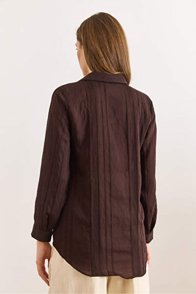 Olalook Γυναικείο πουκάμισο Bitter Brown Geometric ριγέ Flowy GML-19001335