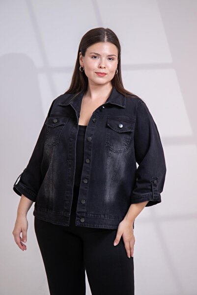 Roxxlen Τζιν μπουφάν μεγάλου μεγέθους με τσέπες και επένδυση