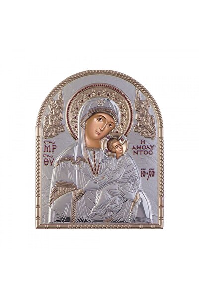 SLEVORI Icoană din argint Mamă și copil 11,8×14,6 cm argintiu-auriu cu ramă maro