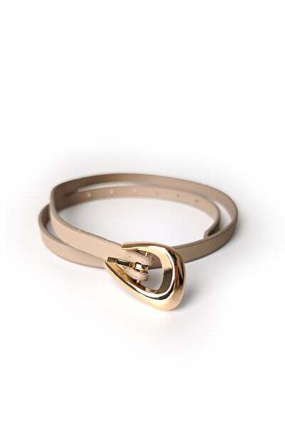 Ecrou Wave Pattern Buckle Thin Belt Beige