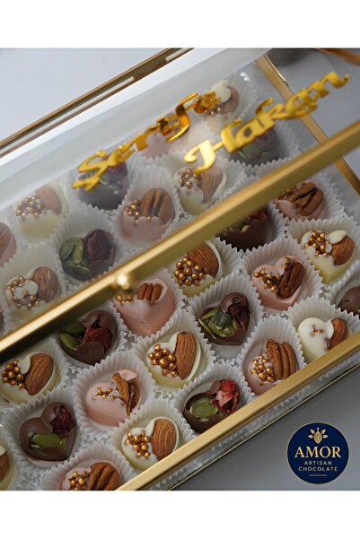 amorartısanchocolate Kız İsteme Söz Nişan İçin 60 Adet Cam Kutuda Kişiye Özel...