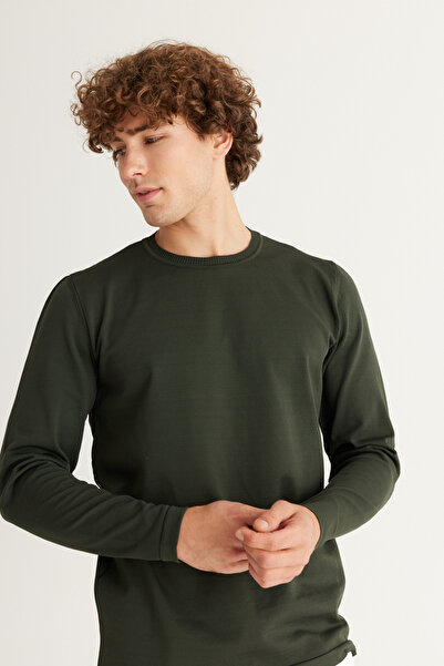 ALTINYILDIZ CLASSICS Πλεκτό πουλόβερ με λαιμόκοψη τύπου Crew, κανονική εφαρμογή, χακί