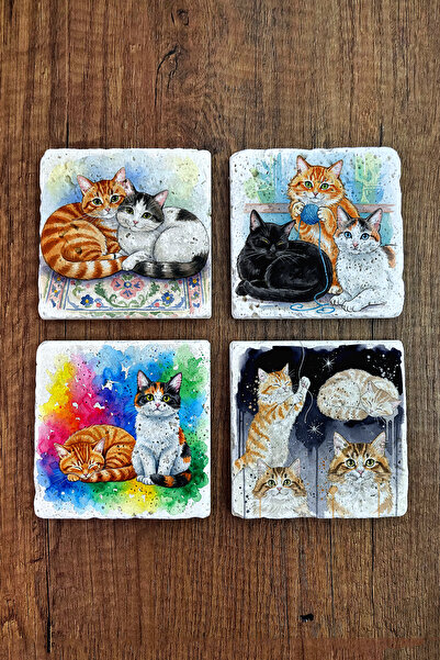 Begoloni Stone Decor حامل أكواب من الحجر الطبيعي - قطط لطيفة مطبوع حامل أكواب...