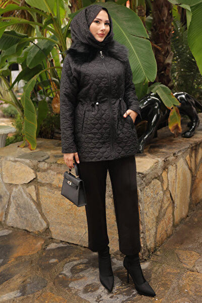 İmajButik Black Collar Sheepskin Quilted Coat