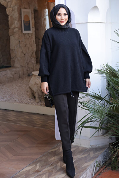 İmajButik Black Crew Neck Felt Sweater