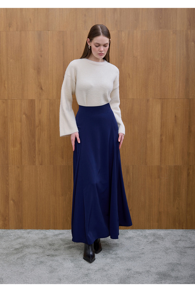 Birgül Bektaş Μπλε ναυτικό κρεπ φούστα Godeli