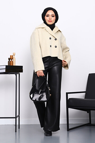 İmajButik Cream Short Buttoned Cashmere Jacket