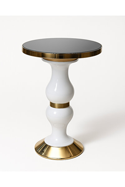 Nadisse Aynalı Üst Tablalı Lüks Yan Sehpa – Beyaz Gövde & Gold Detay – Modern...