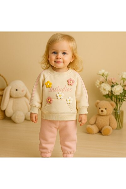 Superbaby 2-piece set blouse with 3D floral applications and pants 100% soft cotton