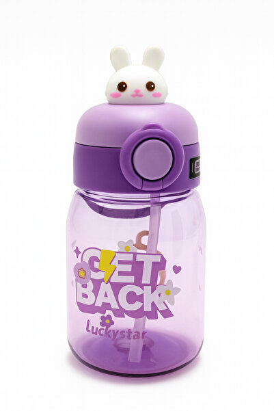 OEM Sticlă Kids Get Back 500ml – Model mov cu iepuraș, pai, capac rabatabil ș...
