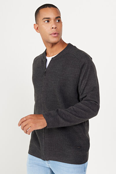 ALTINYILDIZ CLASSICS Anthracite Standard Fit Regular Cut College Collar Knitwear Cardigan