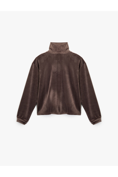 Koton Half Zipper Long Sleeve Comfortable Fit Mock Neck Velvet Pajama Top