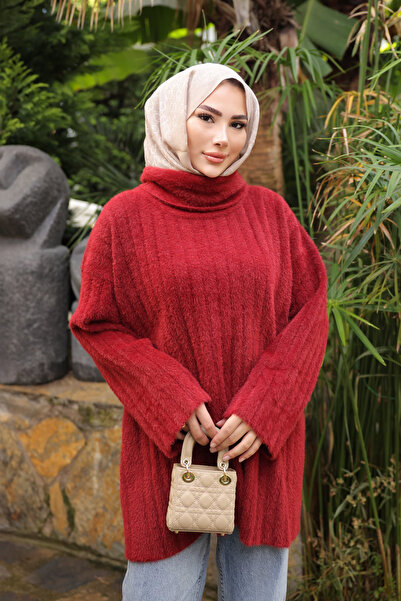 İmajButik Μπορντό ζιβάγκο casual από μαλακό πλεκτό ανγκόρα τούνικ