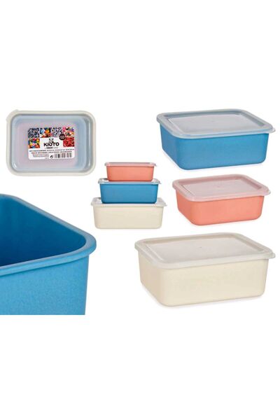 KIPIT Medium bamboo container with blue plastic lid 19x