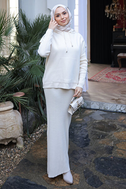 İmajButik Φόρεμα με κρεμ πλεκτό πουλόβερ