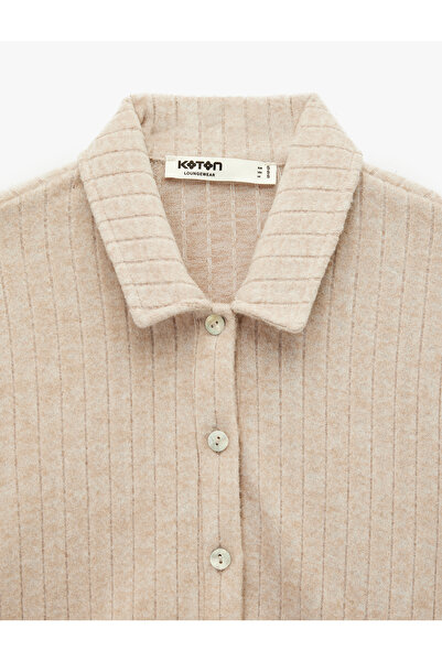 Koton Long Sleeve Shirt Collar Buttoned Knitwear Pajama Top