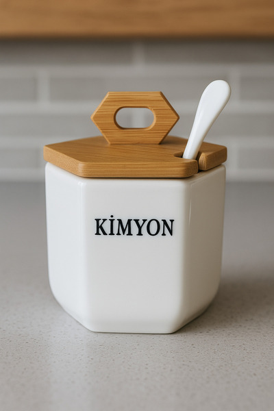 CEZVE HOME 5-Piece Spice Set with Bamboo Stand and Porcelain Spoons