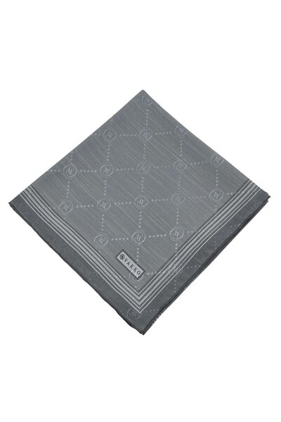 Vakko Cotton Silk Scarf - Monogram with Border - Dark Grey