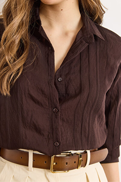 Olalook Γυναικείο πουκάμισο Bitter Brown Geometric ριγέ Flowy GML-19001335