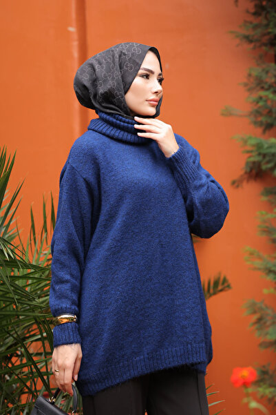 İmajButik Πλεκτό πουλόβερ με ζιβάγκο σε μπλε ναυτικό χρώμα