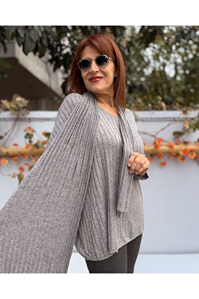 DenizEge Scarf Corded Fabric Knitwear Gray