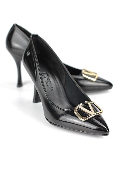 Gökhan Talay Hana Flexible Soft Non-Slip Sole (8 cm) Black Patent Leather V Buckle Women's Heeled Shoes