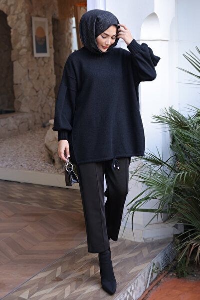 İmajButik Black Crew Neck Felt Sweater