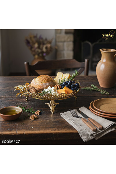 Hinora Flower Model Gold Color Porcelain Plate Stand with Stand 26X22X11Cm Small Size