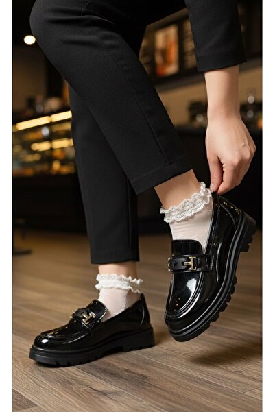 Slipcat Women's Thick Sole Orthopedic Comfort Sole Leather-Look Loafer – Black