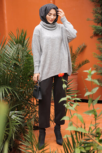 İmajButik Gray Turtleneck Casual Knitwear Sweater